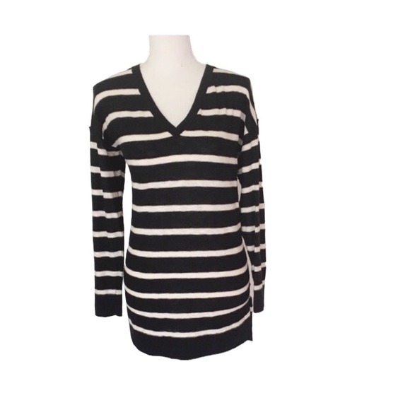 Vince Black Off White Beige Striped Sweater Size Small - Picture 1 of 6